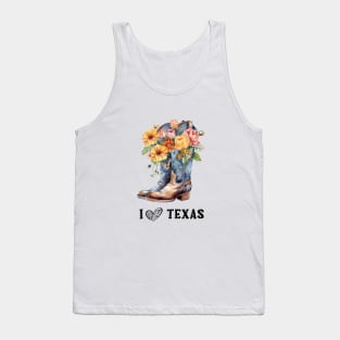 I Love Texas Boho Cowboy Boots Watercolor Art Tank Top